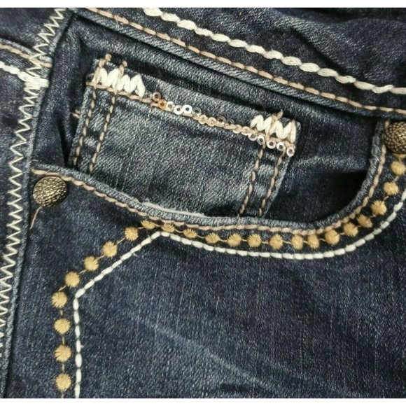 Maurices Women's Distressed Ripped Sequined Thick Stitched Bootcut Jeans Sz 7/8 - Picture 7 of 9